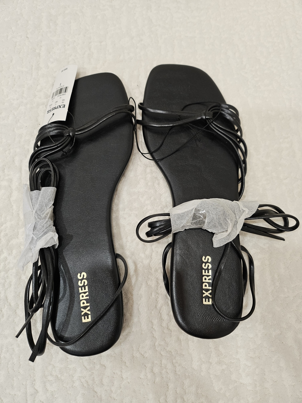 Express Black Lace-Up Square-Toe Wrap Sandals